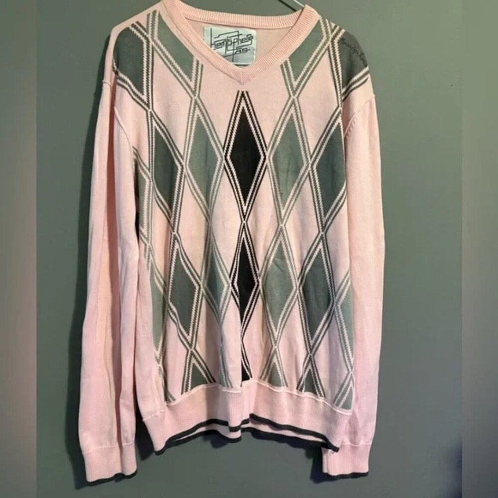 Hemisphere 89 size large men’s Pink and Gray Geometric Sweater 100% cotton